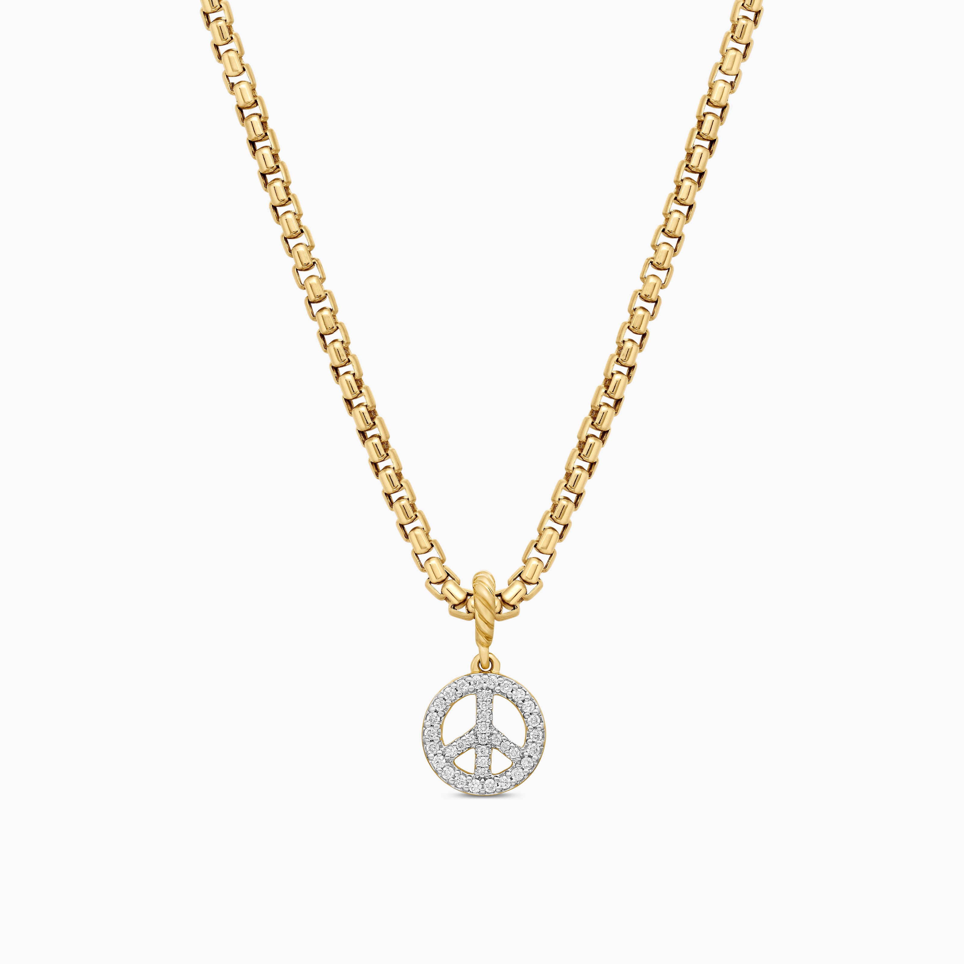 Womens Peace Sign Amulet in 18K Yellow Gold with Diamonds, 11mm