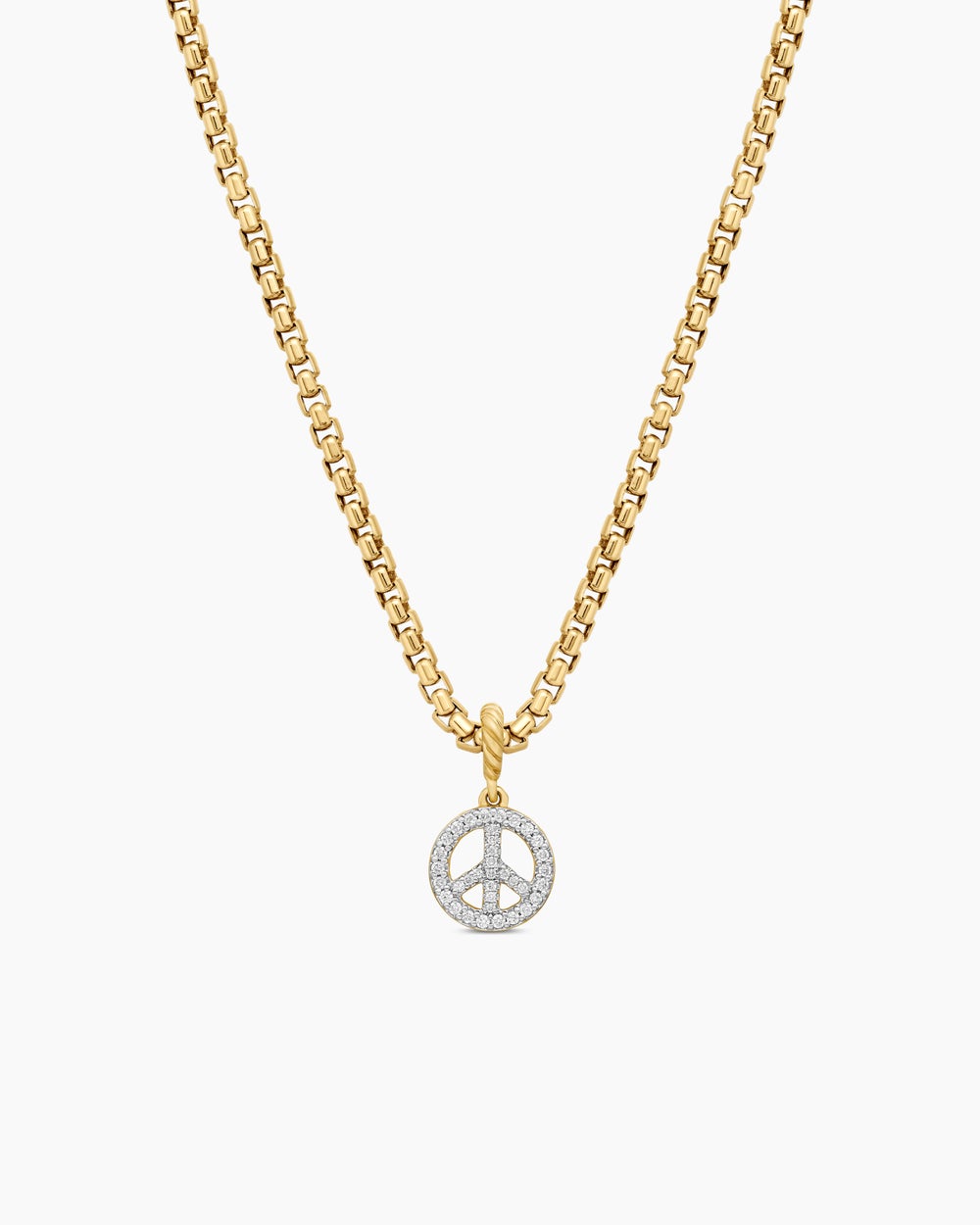 Womens Peace Sign Amulet in 18K Yellow Gold with Diamonds, 11mm