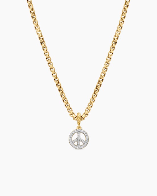 Peace Sign Amulet in 18K Yellow Gold with Diamonds, 11mm