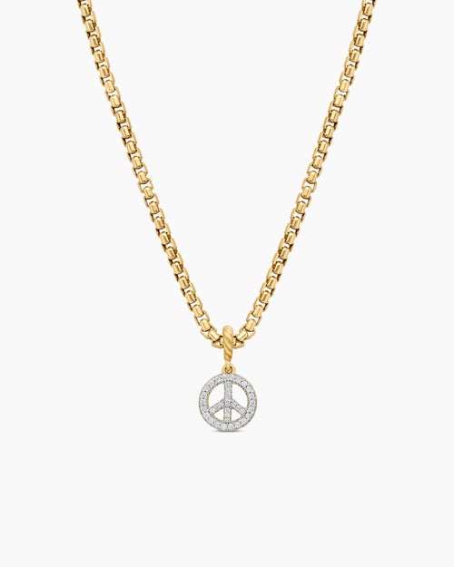 Womens Peace Sign Amulet in 18K Yellow Gold with Diamonds, 11mm