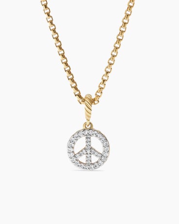 Peace Sign Amulet in 18K Yellow Gold with Diamonds, 19mm