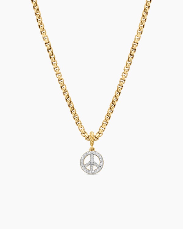 Peace Sign Amulet in 18K Yellow Gold with Diamonds, 11mm