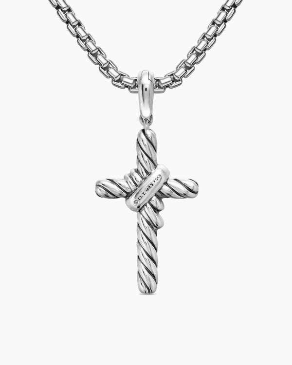 X Cross Pendant in Sterling Silver with 18K Yellow Gold and Diamonds, 25.3mm
