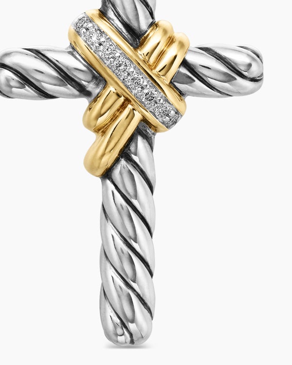 X Cross Pendant in Sterling Silver with 18K Yellow Gold and Diamonds, 25.3mm