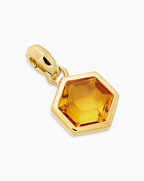 Womens Hexagon Cut Amulet in 18K Yellow Gold with Citrine, 14mm