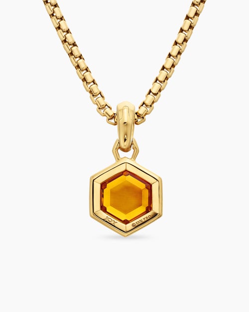 Womens Hexagon Cut Amulet in 18K Yellow Gold with Citrine, 14mm