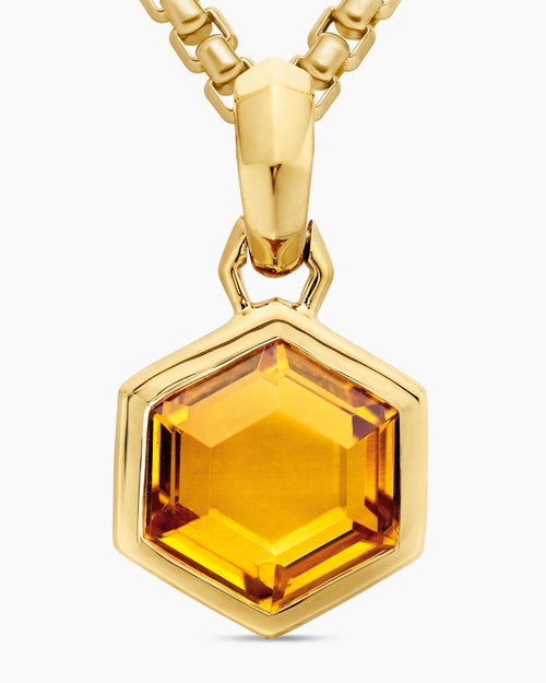 Womens Hexagon Cut Amulet in 18K Yellow Gold with Citrine, 14mm