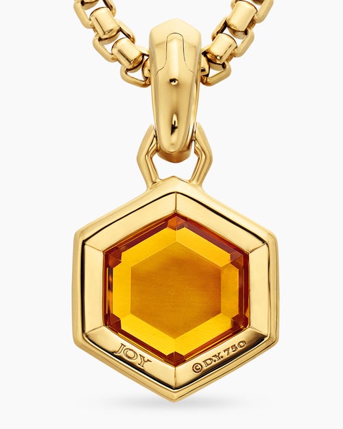 Womens Hexagon Cut Amulet in 18K Yellow Gold with Citrine, 14mm