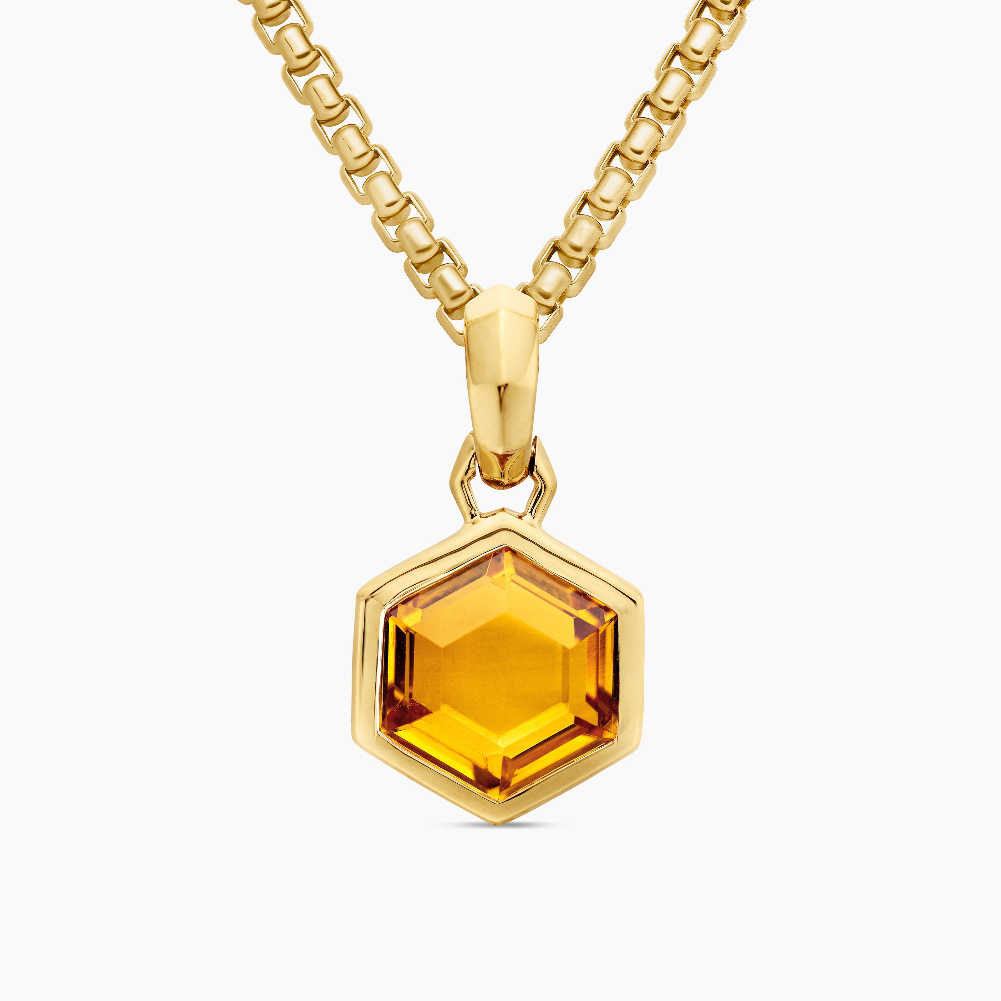 Amulette en or jaune 18 carats avec citrine taille hexagonale, 14 mm femme 
