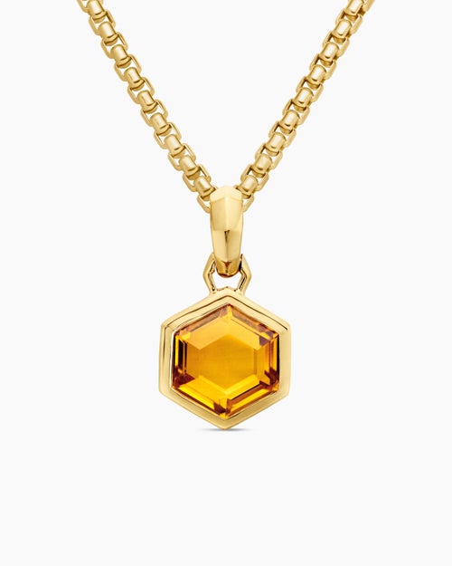 Womens Hexagon Cut Amulet in 18K Yellow Gold with Citrine, 14mm