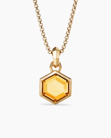 Amulette en or jaune 18 carats avec citrine taille hexagonale, 14,5 mm