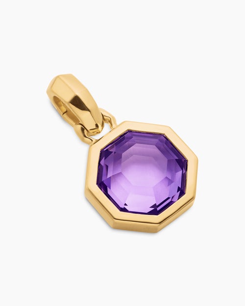 Amulette taille octogonale en or jaune 18 carats avec améthyste, 13 mm femme