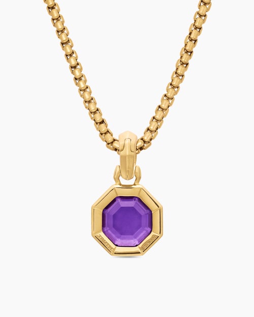 Womens Octagon Cut Amulet in 18ct Yellow Gold with Amethyst, 13mm