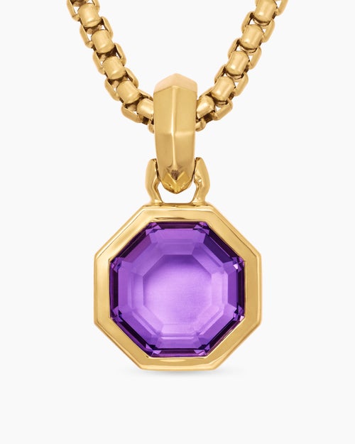 Amulette taille octogonale en or jaune 18 carats avec améthyste, 13 mm femme
