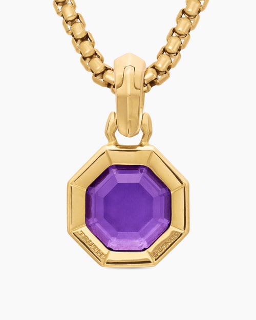Womens Octagon Cut Amulet in 18ct Yellow Gold with Amethyst, 13mm