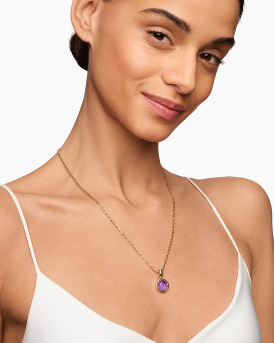 Octagon Cut Amulet in 18K Yellow Gold with Amethyst, 13mm