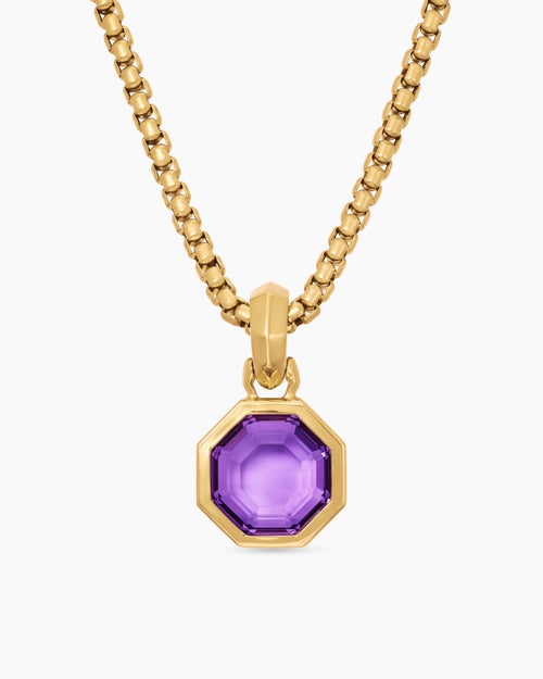 Amulette taille octogonale en or jaune 18 carats avec améthyste, 13 mm femme