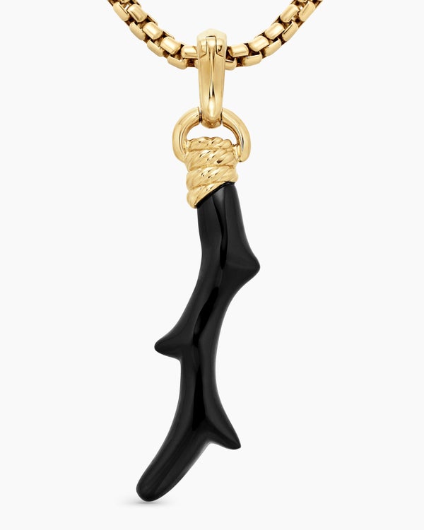 Coral Amulet with Black Onyx and 18K Yellow Gold, 31mm