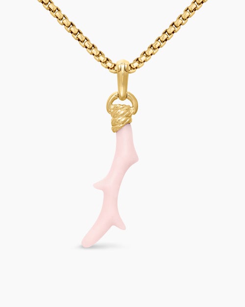 Womens Coral Amulet with Pink Opal and 18K Yellow Gold, 31mm