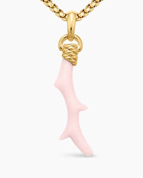 Womens Coral Amulet with Pink Opal and 18K Yellow Gold, 31mm