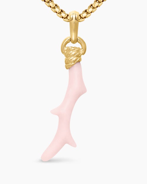 Womens Coral Amulet with Pink Opal and 18K Yellow Gold, 31mm