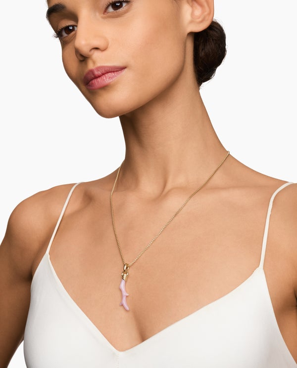 Coral Amulet with Pink Opal and 18K Yellow Gold, 31mm