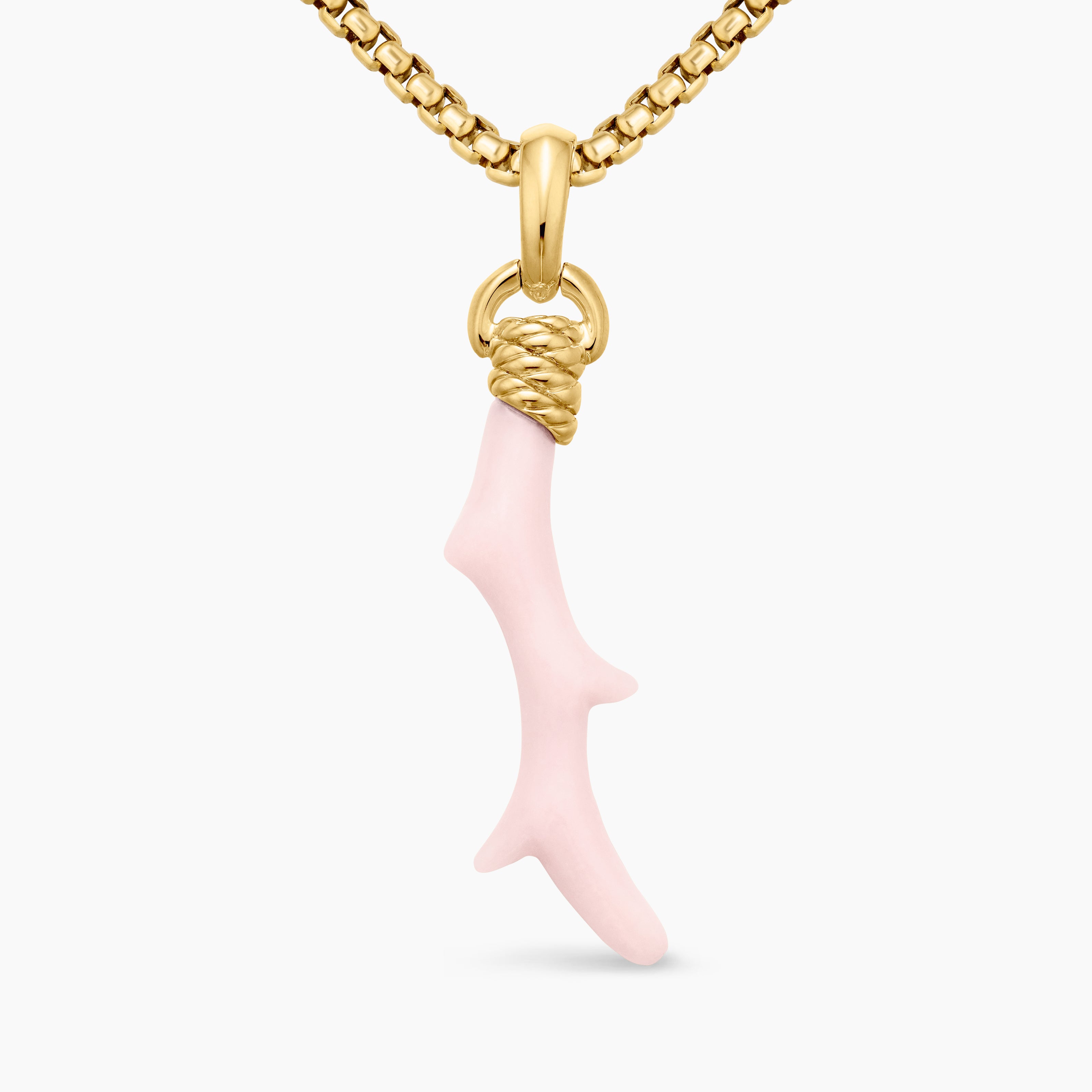 Womens Coral Amulet with Pink Opal and 18K Yellow Gold, 31mm