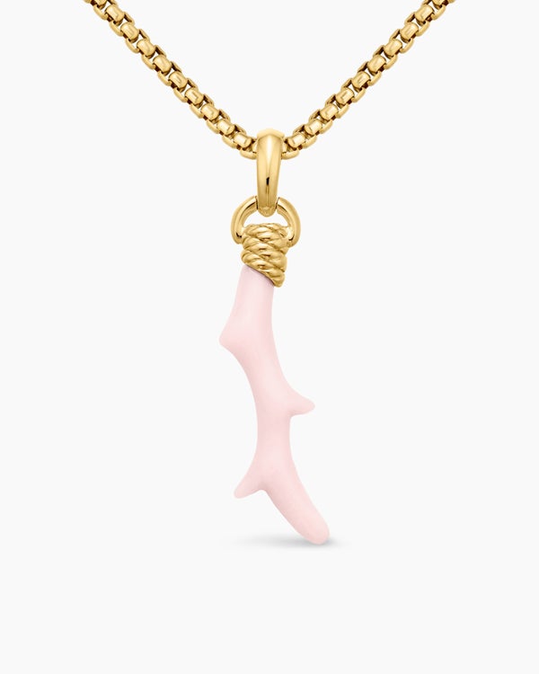 Coral Amulet with Pink Opal and 18K Yellow Gold, 31mm