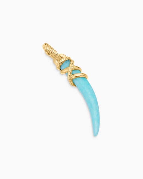 Womens Tusk Amulet with Amazonite and 18K Yellow Gold, 31mm