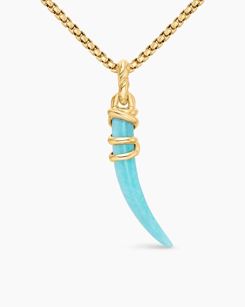 Womens Tusk Amulet with Amazonite and 18K Yellow Gold, 31mm
