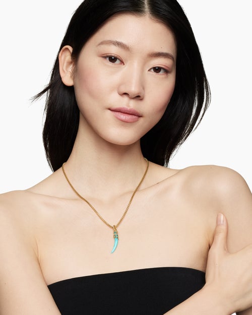 Womens Tusk Amulet with Amazonite and 18K Yellow Gold, 31mm