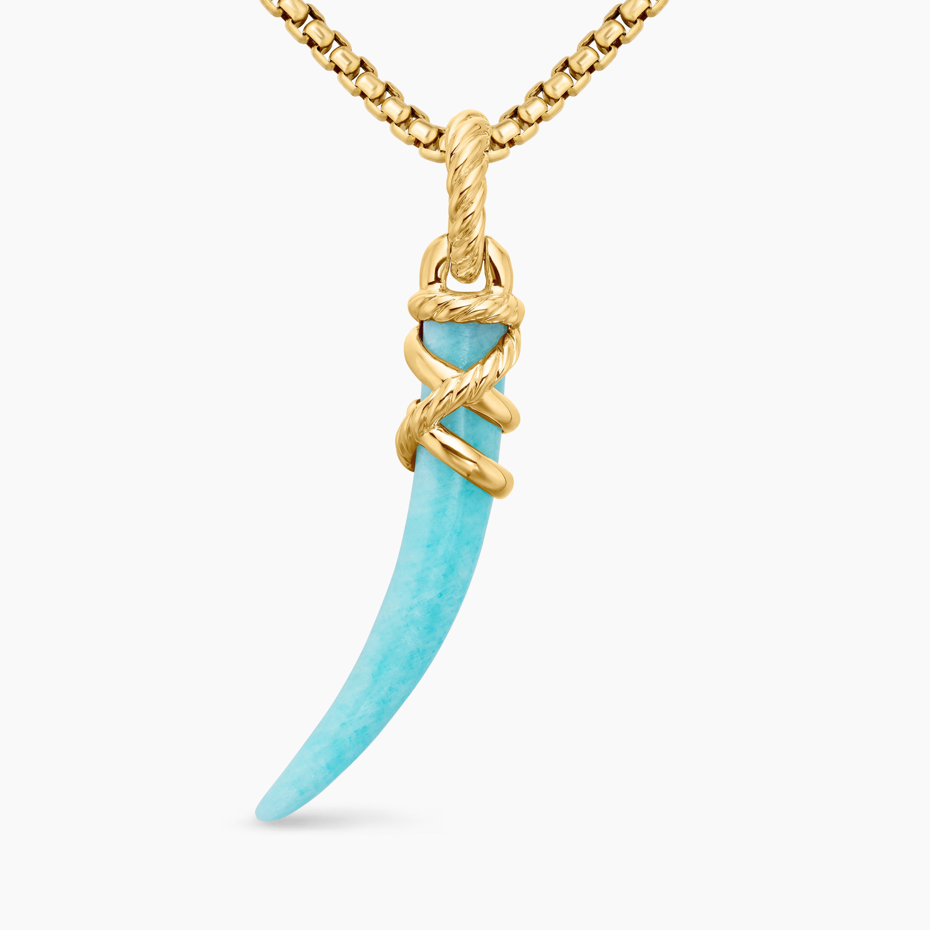 Womens Tusk Amulet with Amazonite and 18K Yellow Gold, 31mm