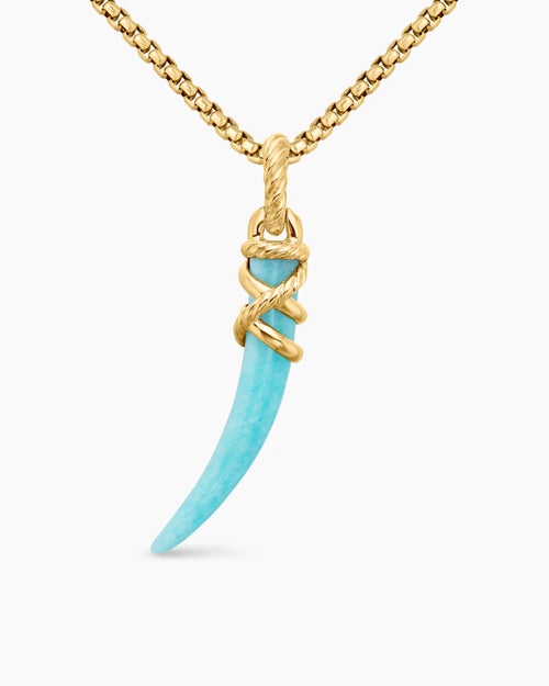Womens Tusk Amulet with Amazonite and 18K Yellow Gold, 31mm