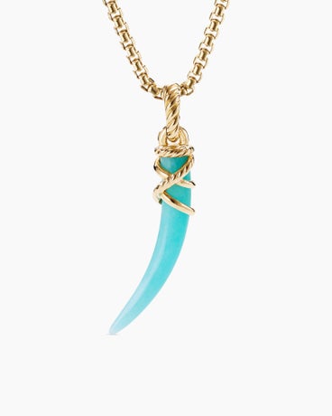 Tusk Amulet with Amazonite and 18K Yellow Gold, 42mm