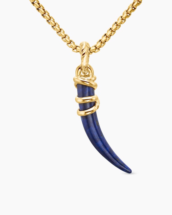 Tusk Amulet with Lapis and 18K Yellow Gold, 31mm