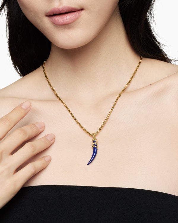 Tusk Amulet with Lapis and 18K Yellow Gold, 31mm