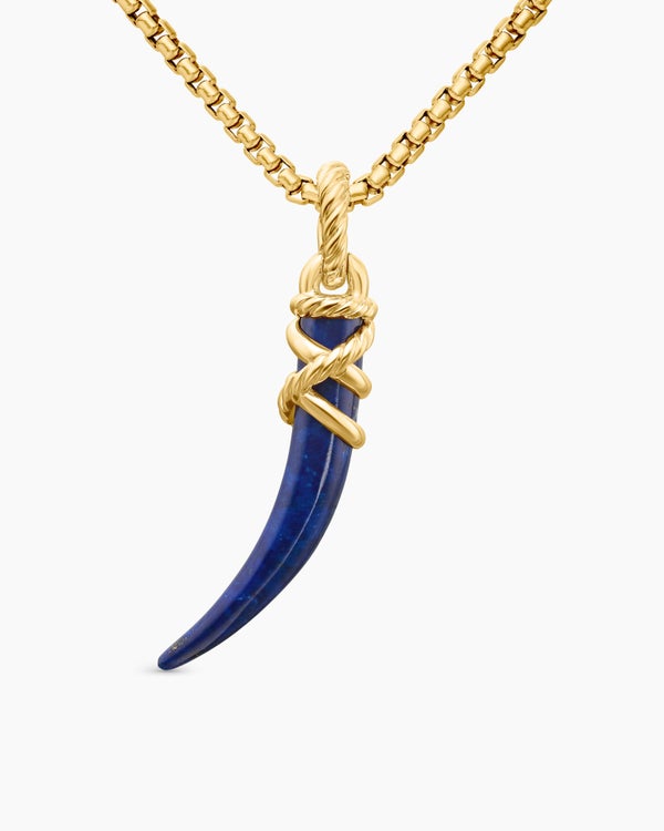 Tusk Amulet with Lapis and 18K Yellow Gold, 31mm