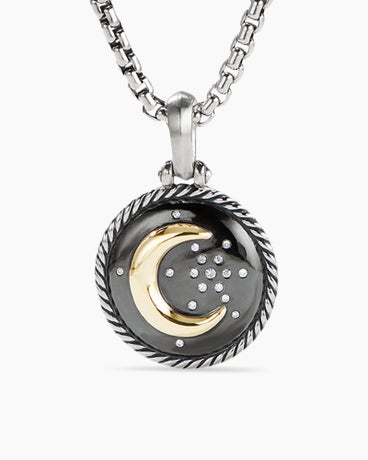 Moon and Star Amulet in Sterling Silver with 18K Yellow Gold and Diamonds, 21mm