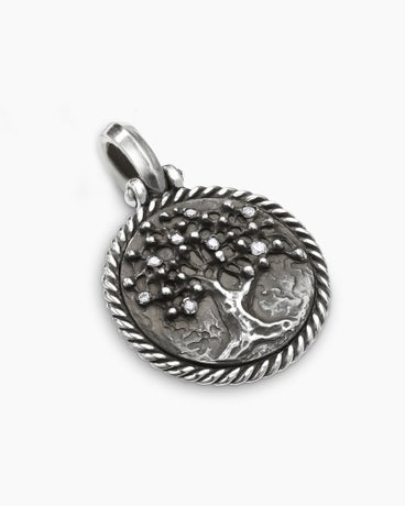 Tree of Life Amulet in Sterling Silver with Diamonds, 21mm