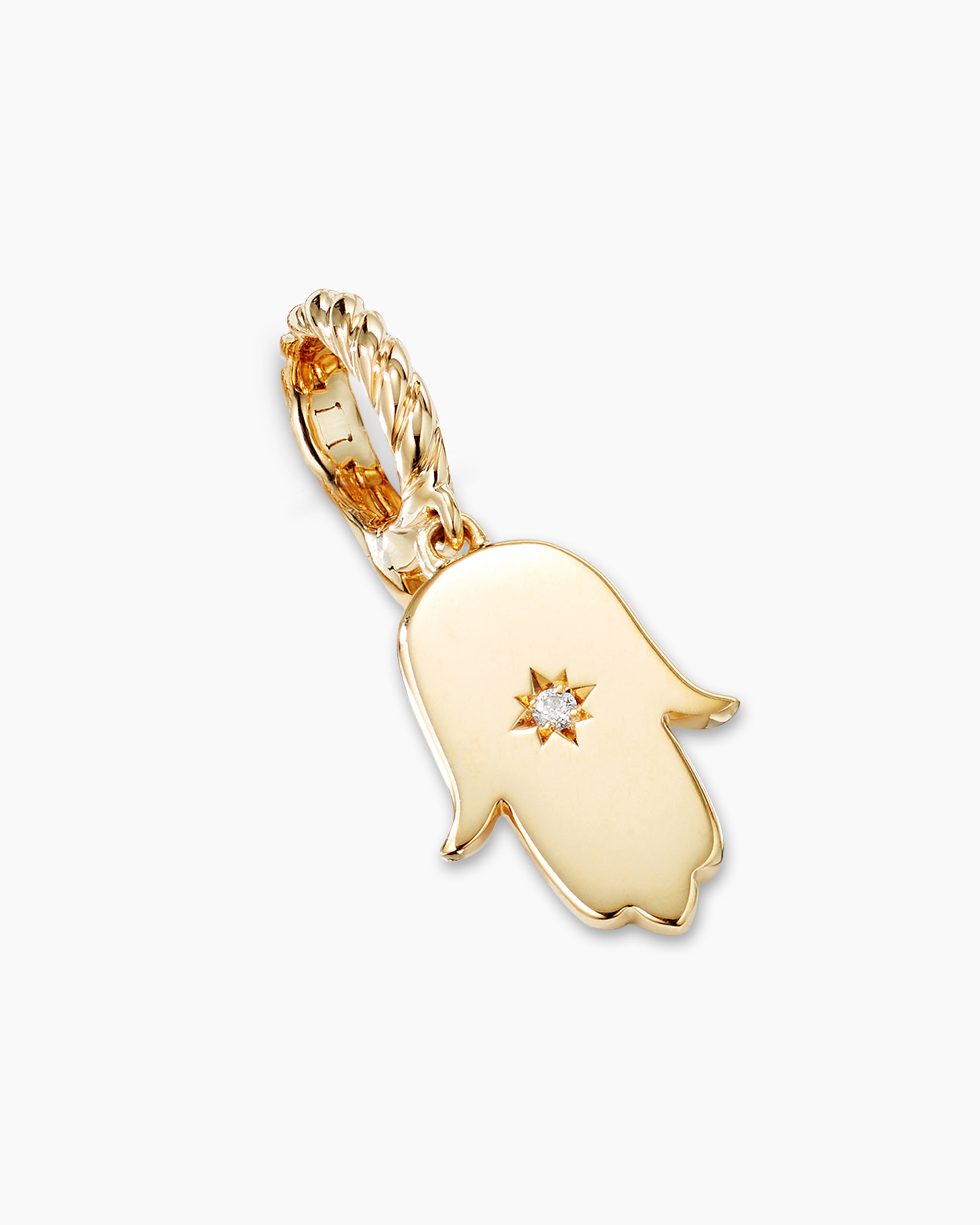 Hamsa Amulet in 18K Yellow Gold with Center Diamond, 15.8mm