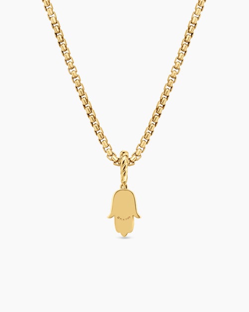 Womens Hamsa Amulet in 18K Yellow Gold with Center Diamond, 15.8mm