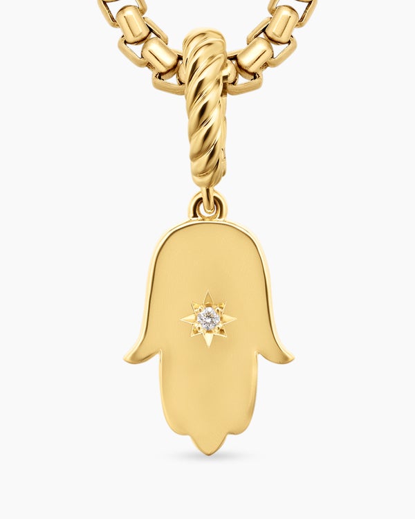 Hamsa Amulet in 18K Yellow Gold with Center Diamond, 15.8mm