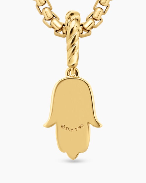 Womens Hamsa Amulet in 18K Yellow Gold with Center Diamond, 15.8mm