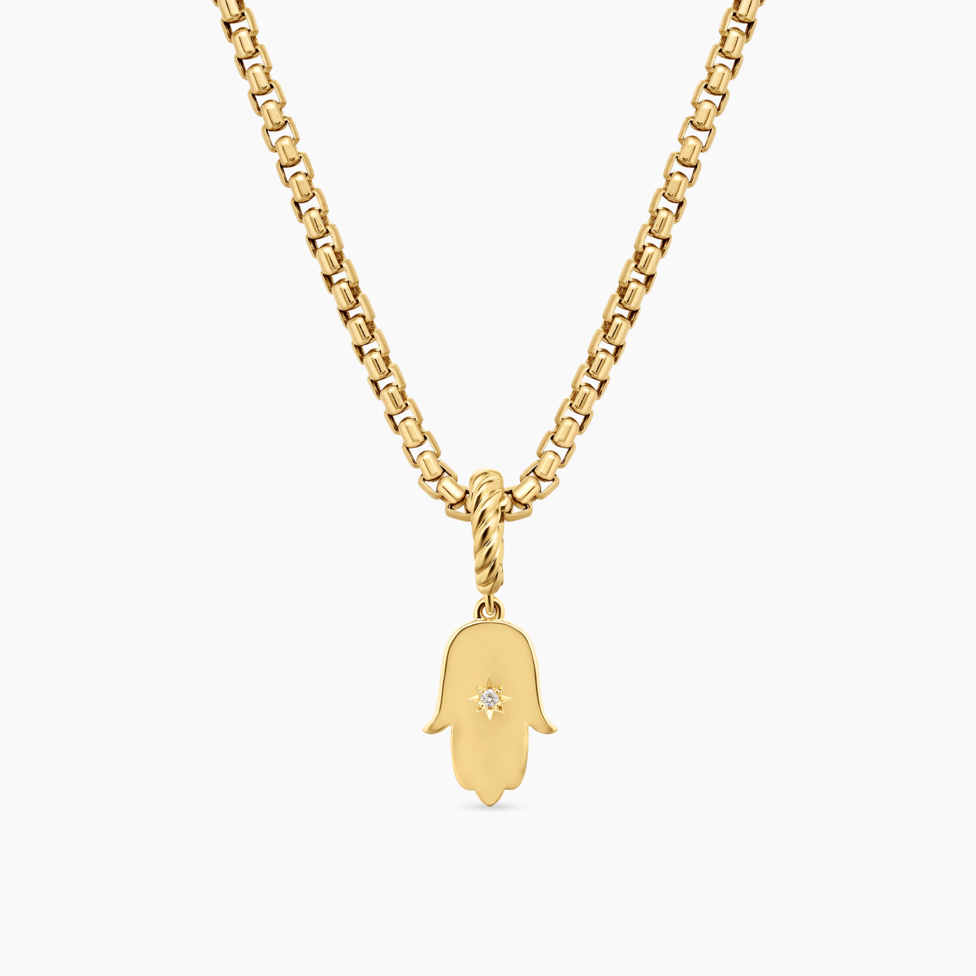 Womens Hamsa Amulet in 18K Yellow Gold with Center Diamond, 15.8mm