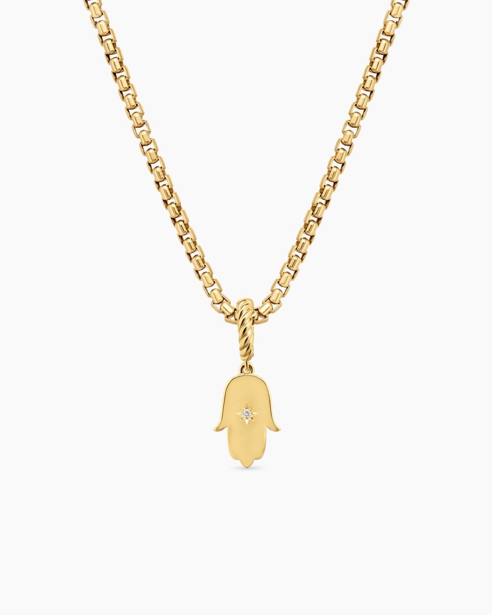 Womens Hamsa Amulet in 18K Yellow Gold with Center Diamond, 15.8mm