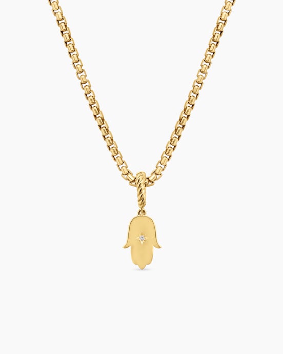 Hamsa Amulet in 18K Yellow Gold with Center Diamond, 15.8mm