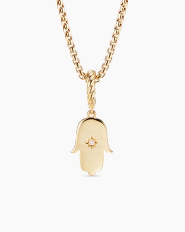 Hamsa Amulet in 18K Yellow Gold with Center Diamond, 26mm