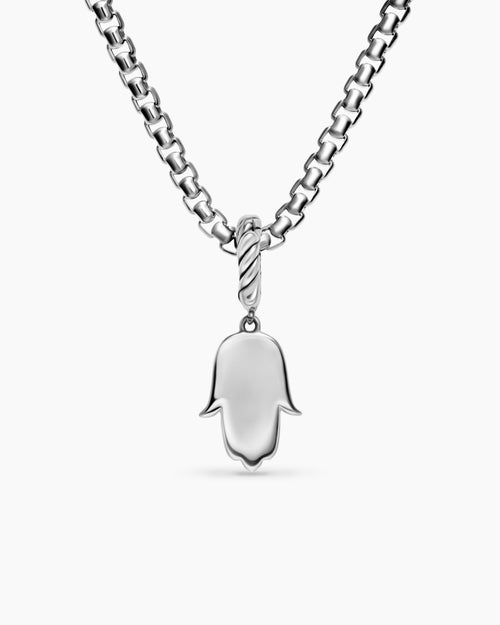 Womens Hamsa Amulet in Sterling Silver with Center Diamond, 15.8mm