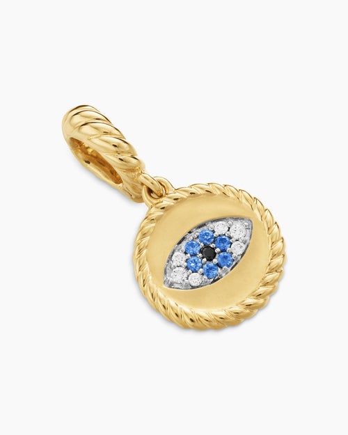 Womens Evil Eye Amulet in 18K Yellow Gold with Pavé Blue Sapphires and Diamonds, 11mm