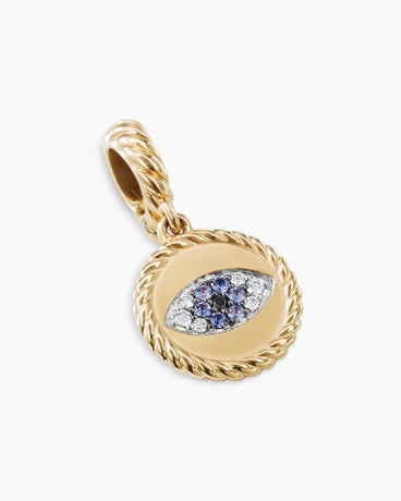 Evil Eye Amulet in 18K Yellow Gold with Pavé Blue Sapphires and Diamonds, 18.8mm